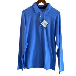 Coolibar Long Sleeve Polo Shirt Men Large Blue UPF 50+ Preppy Logo Gorpcore